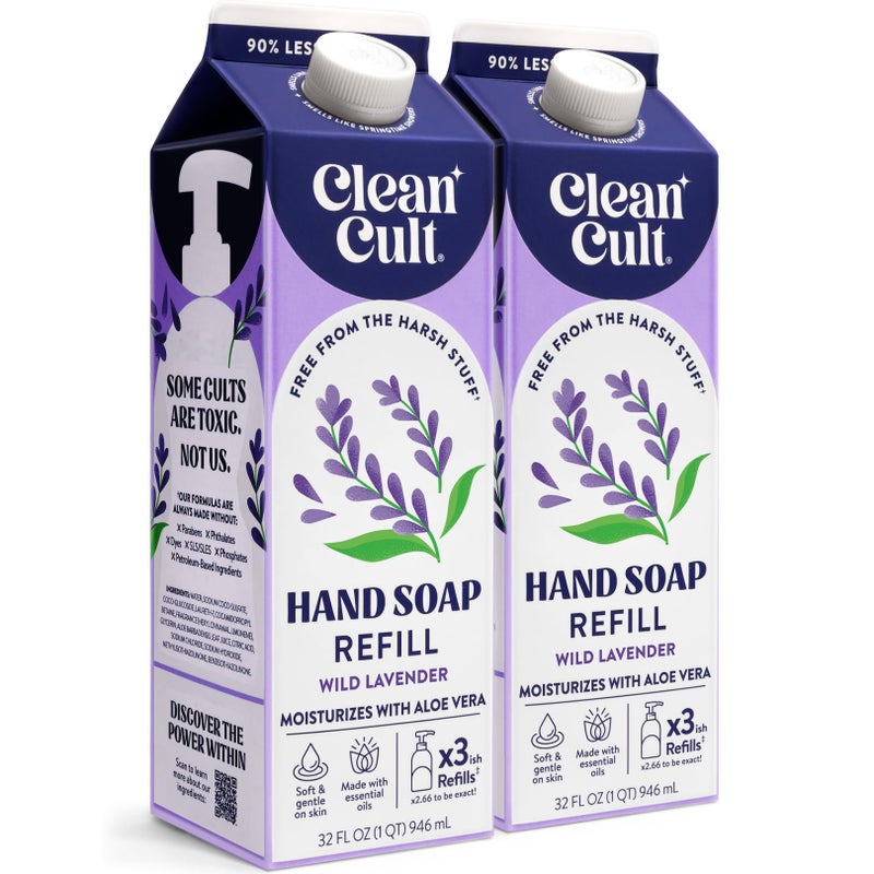Cleancult Liquid Hand Soap Refills - Moisturizes Dry & Sensitive Skin - Made with Aloe Vera & Lavender Essential Oils - Wild Lavender - Eco Friendly - Paper-Based Packaging - 32 oz/2 Pack - Image 1